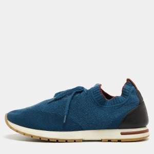 Loro Piana Blue/Black Knit Fabric and Leather Low Top Sneakers Size 41  