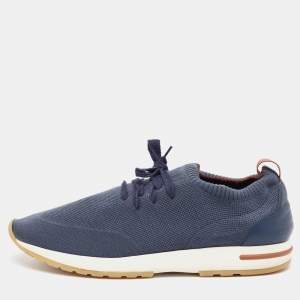 Loro Piana Navy Blue Knit Fabric 360 LP Flexy Walk Sneakers Size 44