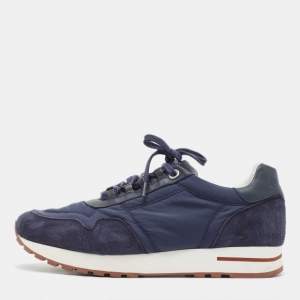 Pre Owned Loro Piana Blue Suede And Nylon Low Top Sneakers Size 40