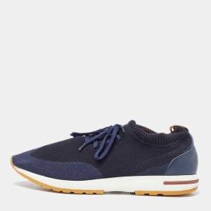 Loro Piana Blue Knit Fabric and Leather 360 LP Flexy Walk Sneakers Size 45