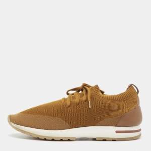 Loro Piana Mustard Knit Fabric and Leather 360 Flexy Walker Slip On Sneakers Size 44