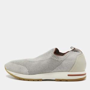 Loro Piana Grey Knit Fabric 360 LP Flexy Walk Slip On Sneakers Size 43