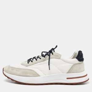 Loro Piana White/Grey Neoprene and Suede Week End Walk Evo Low Top Sneakers Size 45