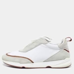 Loro Piana White/Grey Neoprene and Suede Modular Walk Sneakers Size 45