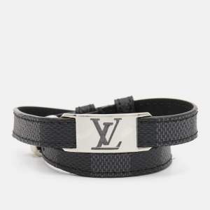 Louis Vuitton Sign It Damier Leather Silver Tone Double Wrap Bracelet