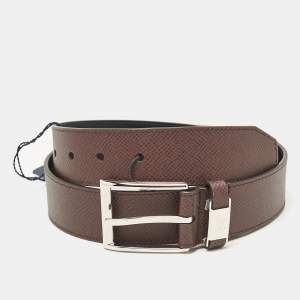 Pre Owned Louis Vuitton Brown Taiga Leather LV City Pin Buckle Belt 85 CM