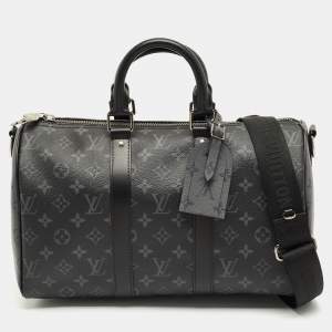 Pre Owned Louis Vuitton Monogram Eclipse Canvas Keepall Bandouliere 35 Bag