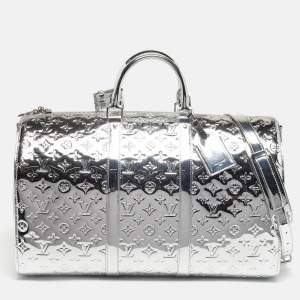 Pre Owned Louis Vuitton Keepall Bandouliere 50 Silver Monogram Mirror Canvas Duffel Bag
