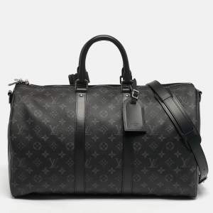 Pre Owned Louis Vuitton Keepall Bandouliere 45 Monogram Eclipse Canvas Duffel Bag