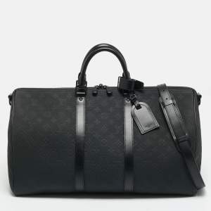 مملوكة مسبقًا Louis Vuitton Keepall Bandouliere 50 Black Monogram Taurillon Leather Duffel Bag