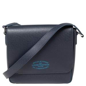 Pre Owned Louis Vuitton Blue Marine Taiga Leather Roman PM Bag