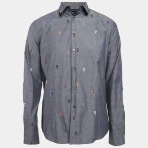 Louis Vuitton Grey Alphabet Fil Coupe Cotton DNA Collar Shirt S