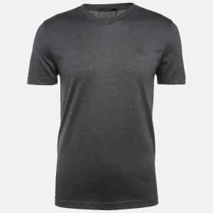 Louis Vuitton Grey LV Embroidered Jersey V-Neck T-Shirt XS