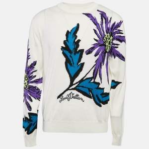 Louis Vuitton Cream Thistle Intarsia Wool Knit Pullover M