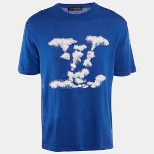 Louis Vuitton Blue Cloud Jacquard Knit Wool T-Shirt L