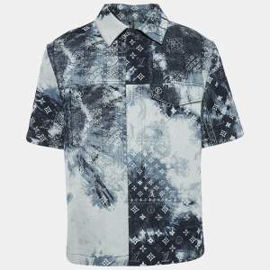 Louis Vuitton Blue Logo Bandana Print Denim Button Front Shirt M
