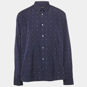 Louis Vuitton Navy Blue Logo Dobby Cotton Button Front Shirt 5XL