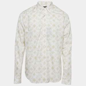 Louis Vuitton White Logo Monogram Printed Cotton Button Front Shirt L