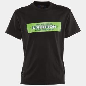Louis Vuitton Black/Green Logo Print Cotton Crew Neck T-Shirt L