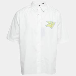 مملوكة مسبقًا قميص لويس فيتون قطن أبيض مطبوع بأكمام قصيرة كبير