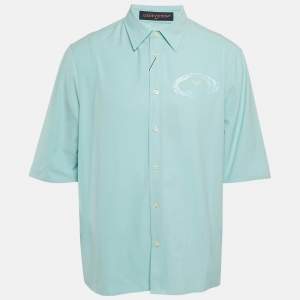 Pre Owned Louis Vuitton Blue LV Print Cotton Short Sleeve Shirt L