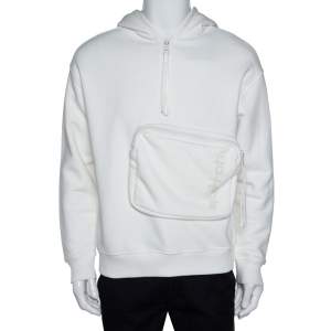 Louis Vuitton White Cotton 3D Patched Pocket Half Zipped Hoodie S