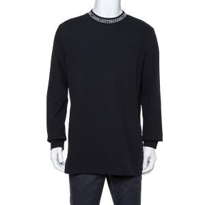 Louis Vuitton Black Logo Intarsia Rib Knit Collar Detail Crewneck T Shirt XXL