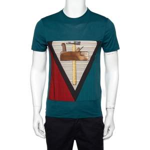 Louis Vuitton Teal Blue Cotton Patch Detail Crewneck T-Shirt XS