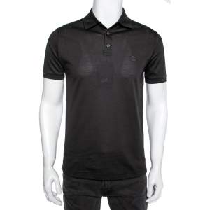 Louis Vuitton Grey Cotton Pique Logo Embroidered Short Sleeve T-Shirt S