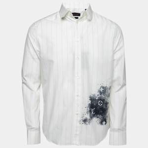 Louis Vuitton Off-White Striped Monogram Spray Print Cotton Regular Fit Shirt S