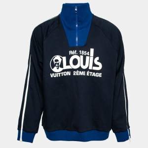 Louis Vuitton Navy Blue Printed Cotton Zip Detail Sweatshirt XL