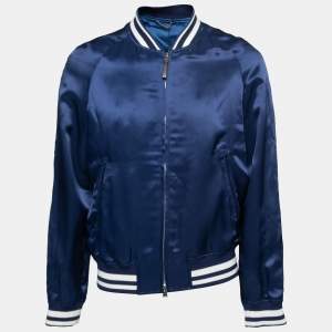Louis Vuitton Blue Sateen Rib Knit Trimmed Zip Front Jacket L
