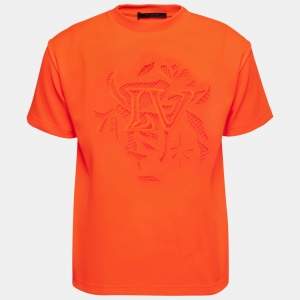 Louis Vuitton Neon Orange Logo Embroidered Cotton T-Shirt XS