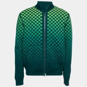 Louis Vuitton Mallard Blue Damier Pattern Cotton Knit Reversible Track Top M