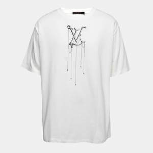 Louis Vuitton Milk White LV Pendant Embroidered Cotton Crew Neck T-Shirt 4XL