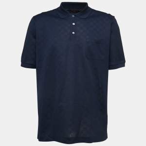 Louis Vuitton Navy Blue Damier Cotton Pique Polo T-Shirt 4L