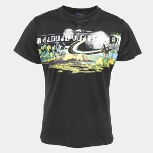 Louis Vuitton Black Graphic Print Cotton Chain Crew Neck T-Shirt M