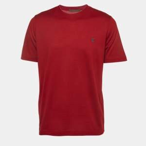 Louis Vuitton Red Cotton Logo Embroidered Crew Neck T-Shirt L 