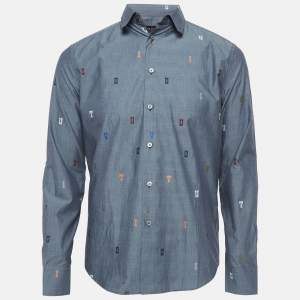 Louis Vuitton Grey Alphabet Embroidered Cotton Shirt XS