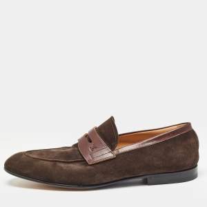 Louis Vuitton Brown Leather and  Suede Penny Loafers Size 43