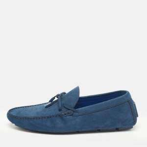 Louis Vuitton Navy Blue Nubuck Leather Bow Loafers Size 41