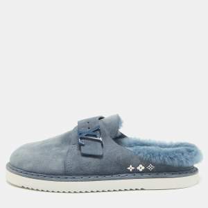 Louis Vuitton Blue Fur and Suede Easy Mules Size 41