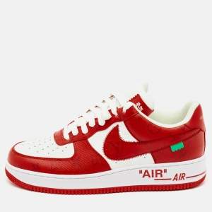 Louis Vuitton x Nike Red/White Monogram Canvas and Leather Air Force 1 Sneakers Size 42.5