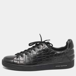 Louis Vuitton Black Crocodile Leather Frontrow Lace Up Sneakers Size 44