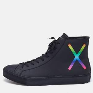 Louis Vuitton Black Leather Rainbow Tattoo High Top Sneakers Size 46
