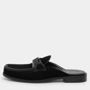Louis Vuitton Black Leather and Velvet Major Open Back Loafers Size 42.5