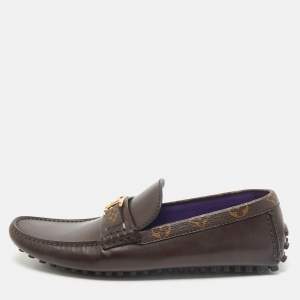Louis Vuitton Dark Brown Leather Hockenheim Slip On Loafers Size 43.5
