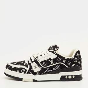Pre Owned Louis Vuitton LV Trainer Size 41 Black/White Monogram Velvet and Leather Sneakers