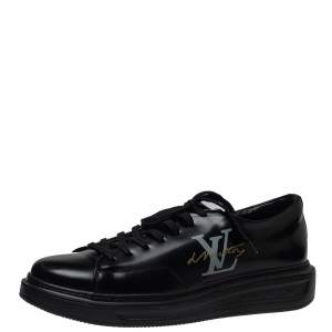 Pre Owned Louis Vuitton Black Leather Beverly Hills Sneakers Size 42
