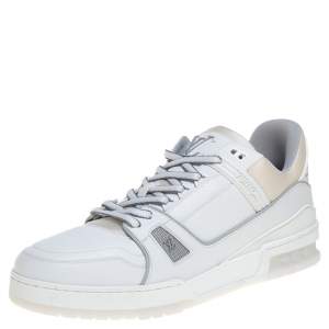 Pre Owned Louis Vuitton White Leather Trainer Sneakers Size 43